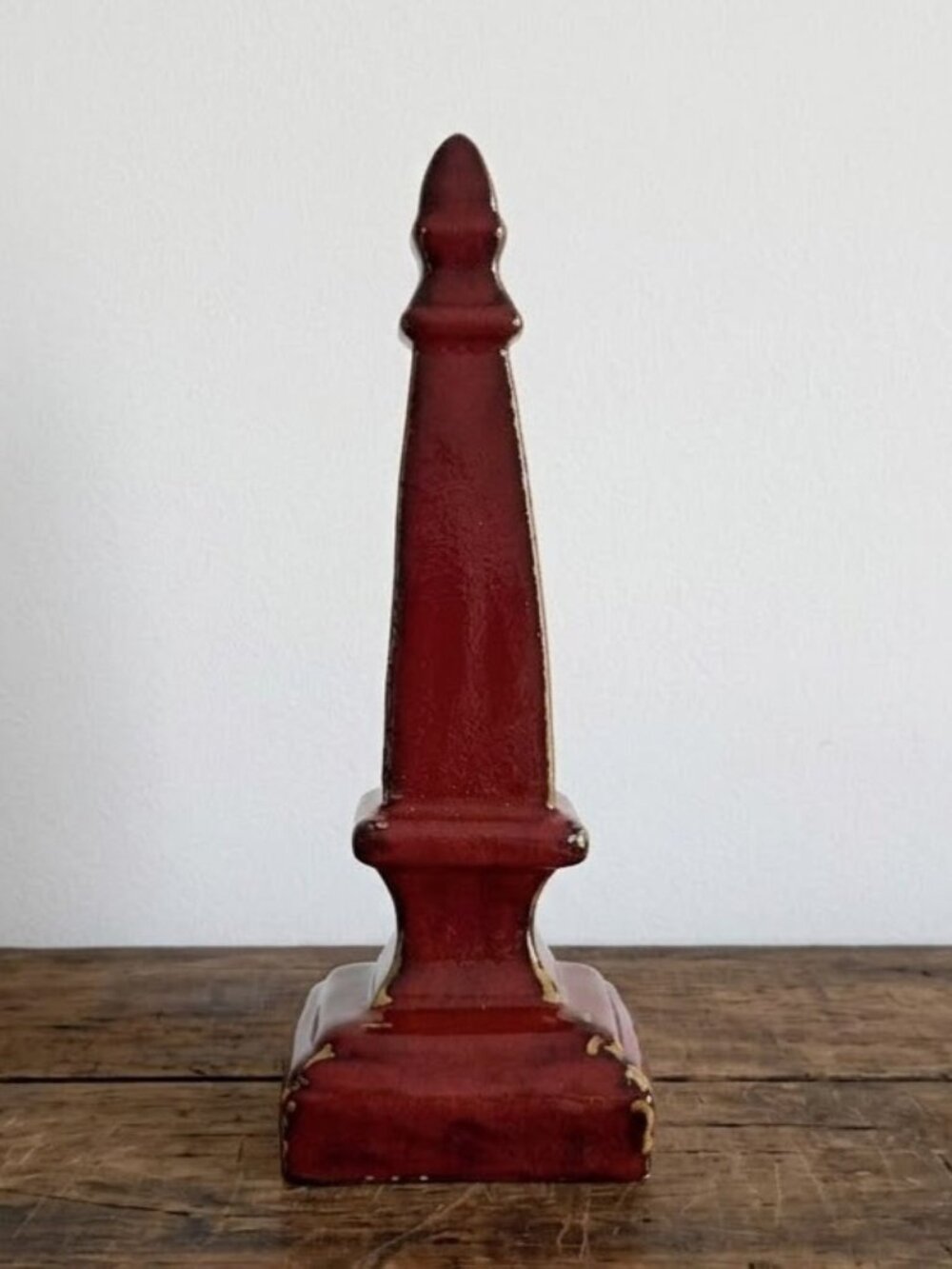Vintage Red Ceramic Obelisk Finial Statue Architectural Sculpture Decor 13"